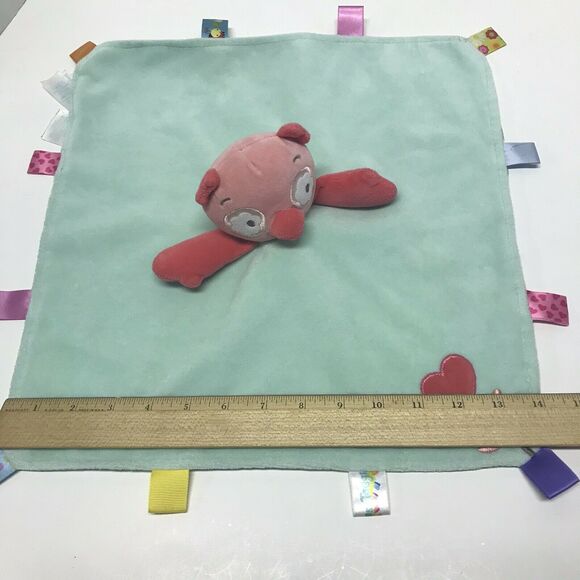 Taggies Pink Green Owl Baby Lovey Security Blanket Plush Bird Teal Hearts - Picture 6 of 11